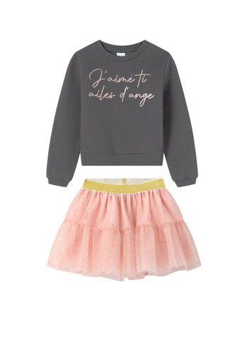 Серый демисезонный комплект для девочки - серый свитшот и розовая юбка юбочный Yumster