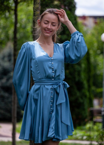 Блакитна коктейльна плаття з спідницею-сонце FashionYouWant однотонна