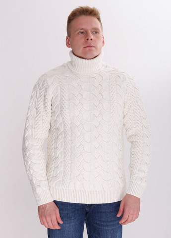 Белый зимний свитер мужской белый шерстяной с горлом Pulltonic Прямой