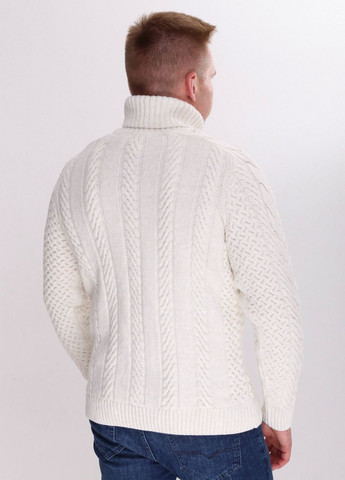 Белый зимний свитер мужской белый шерстяной с горлом Pulltonic Прямой