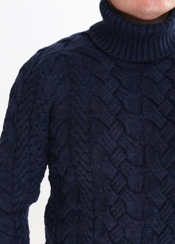 Темно-синий зимний свитер мужской темно-синий шерстяной с горлом Pulltonic Прямой