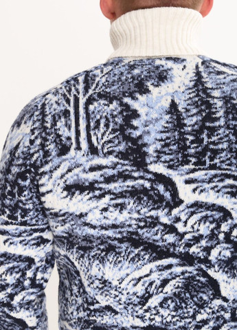 Белый зимний свитер мужской белый зимний принт с волком Pulltonic Прямой