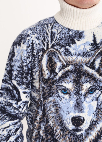 Белый зимний свитер мужской белый зимний принт с волком Pulltonic Прямой