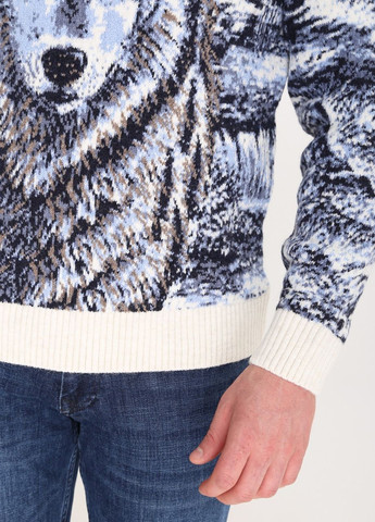 Белый зимний свитер мужской белый зимний принт с волком Pulltonic Прямой