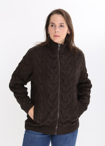 Коричневый зимний свитер женский коричневый на молнии зимний с косами Pulltonic Прямая