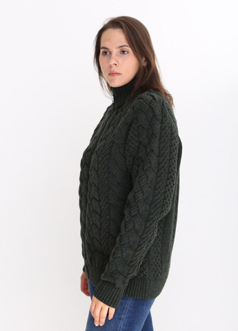 Зелений зимовий жіночий светр зелений на блискавці теплий з косами Pulltonic Прямая