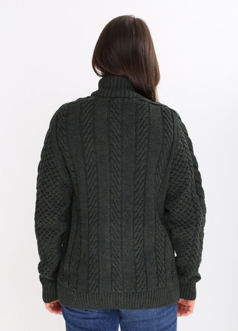 Зеленый зимний свитер женский зеленый на молнии теплый с косами Pulltonic Прямая