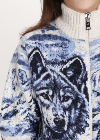 Белый зимний свитер женский белый зимний с волками на молнии Pulltonic Прямая