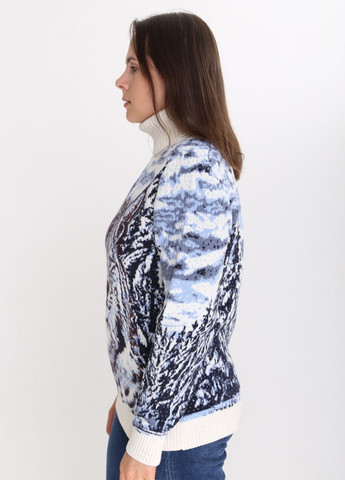 Молочный зимний свитер женский молочный зимний принт с рысью Pulltonic Прямая