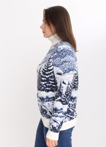 Білий зимовий жіночий светр білий з зимовим принтом вовняний Pulltonic Прямая