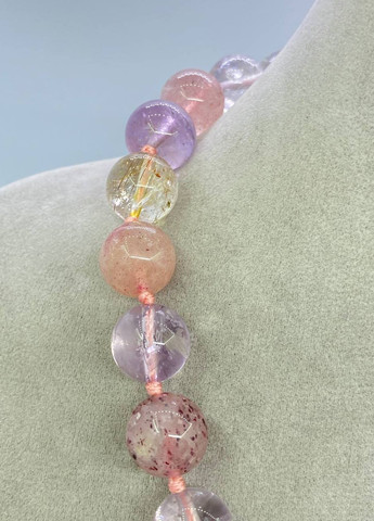 Намисто мікс Аметист, Кварц полуничний і рутиловий Кварц 44 см No Brand (262822027)