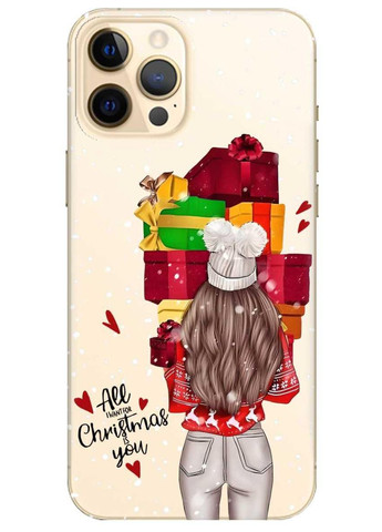 Прозрачный чехол на iPhone 12 Pro Max Девушка с подарками. Новый год (принт 144) Creative (262812607)