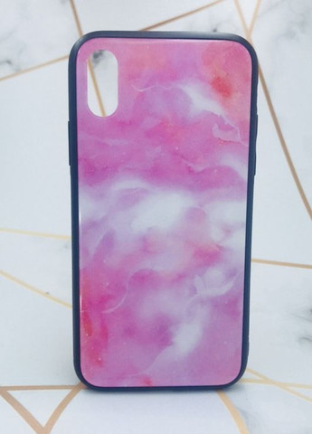 Силиконовый чехол Glass case со стеклянной задней панелью для iPhone X / Xs Мрамор розовый Creative (262889476)