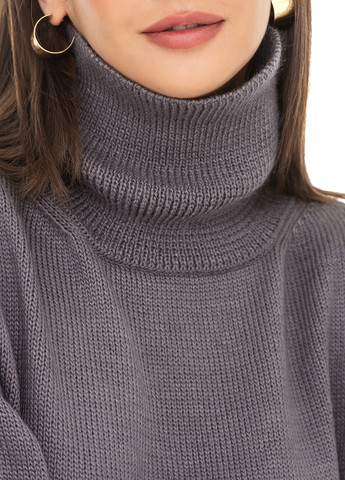 Сірий светр оверсайз з високим коміром-стійка. SVTR