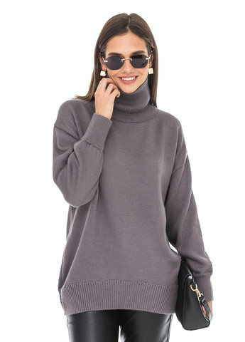 Серый свитер оверсайз с высоким воротником-стойка. SVTR