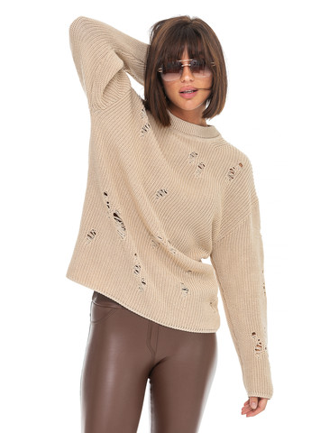 Бежевый женский свитер с дырками. SVTR