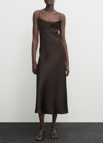 Темно-коричневое вечернее платье Massimo Dutti однотонное