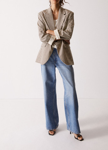 Коричневый женский жакет H&M с узором пье-де-пуль «гусиная лапка» - демисезонный