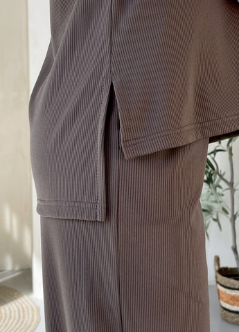 Теплий костюм у рубчик з широкими штанами на флісі бежевий 100001142 Merlini ланс (263058963)