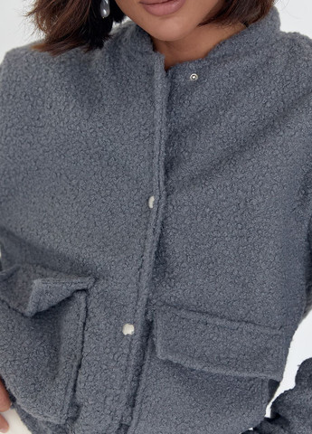Сіра демісезонна жіноча куртка з букле на кнопках Lurex