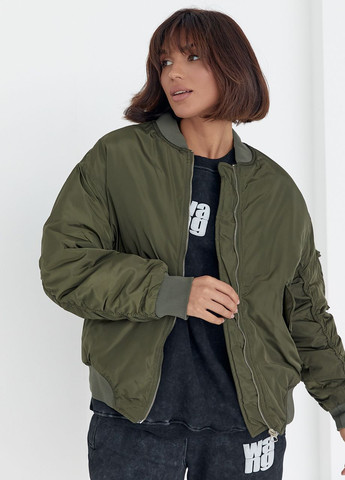Оливковая (хаки) демисезонная демисезонная куртка женская на молнии Lurex