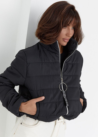 Чорна демісезонна жіноча демісезонна куртка на блискавці Lurex