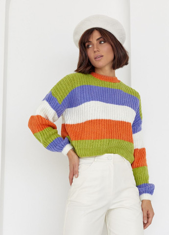 Помаранчевий демісезонний укорочений в'язаний светр у кольорову смужку Lurex