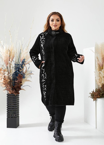 Чорне демісезонне Подовжене пальто з альпаки Hand Made