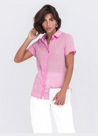 Розовая принтованная блузка на пуговицах розовая Dressa