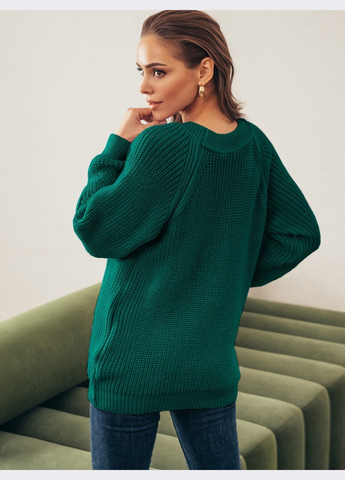 Смарагдовий демісезонний вовняний джемпер вільного крою темно-зелений Dressa