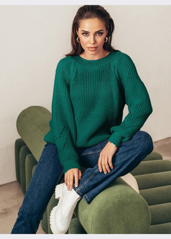 Смарагдовий демісезонний вовняний джемпер вільного крою темно-зелений Dressa