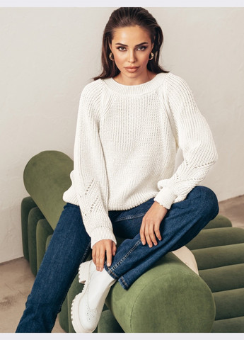 Молочный демисезонный шерстяной джемпер свободного кроя молочного цвета Dressa