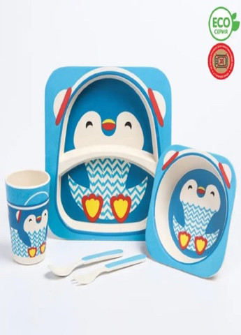 Бамбуковий набір дитячого посуду ECO friendly product 5 предметів пінгвін синій VTech (263346954)