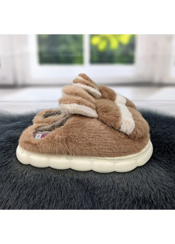 Коричневые тапочки детские меховые без задника Fashion