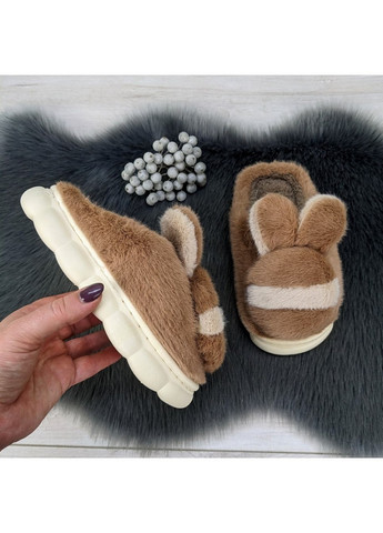Коричневые тапочки детские меховые без задника Fashion