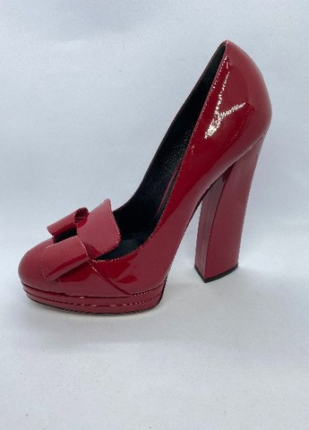 Красные женские вечерние туфли с бантом на высоком каблуке итальянские - фото