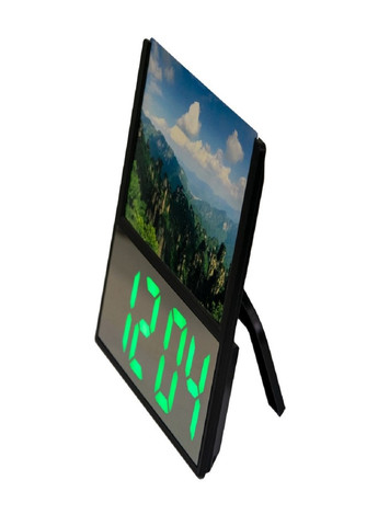 Настольные электронные часы с подсветкой и фоторамкой питание от сети 220В DS-6608 Черный корпус Зеленая подсветка VTech (263429164)