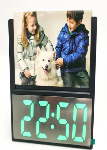 Настольные электронные часы с подсветкой и фоторамкой питание от сети 220В DS-6608 Черный корпус Зеленая подсветка VTech (263360246)