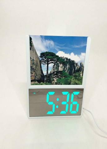 Настольные электронные часы с подсветкой и фоторамкой питание от сети 220В DS-6608 Белый корпус Зеленая подсветка VTech (263360248)