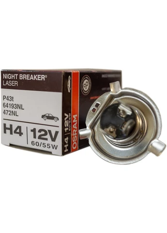 Галогенна лампа H4 12V 60/55W P43T +150% Night Breaker Laser 4,5х4,5х7,5 см Osram (263425529)