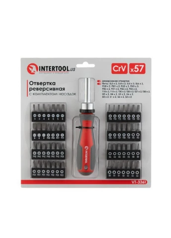 Викрутка реверсивна з насадками 56 шт. 4х22х22 см Intertool (263424326)