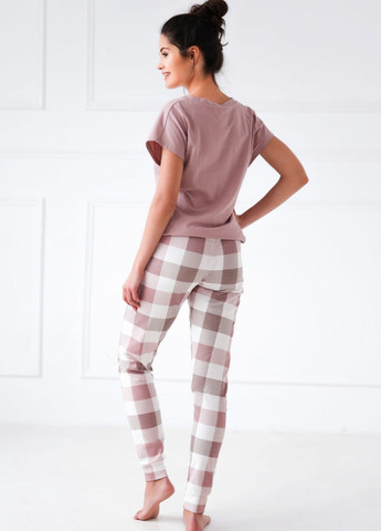 Розово-коричневая всесезон хлопковая пижама с брюками футболка + брюки Sensis Netty rose