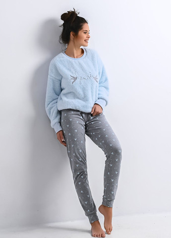 Голубая зимняя теплая пижама кофта + брюки Sensis Idole blue