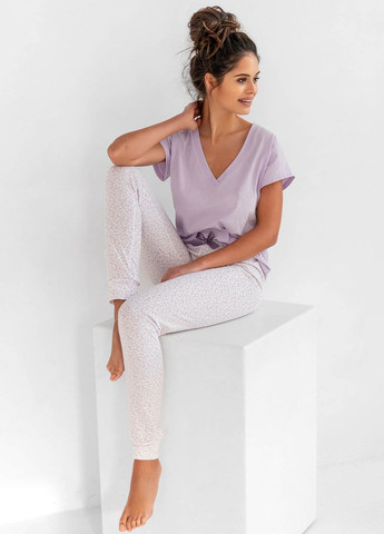 Бузкова всесезон бавовняна піжама футболка + штани Sensis Raquel violet