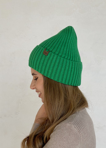 Теплая зимняя кашемировая женская шапка с отворотом на флисовой подкладке 500135 DeMari шерри (263508382)