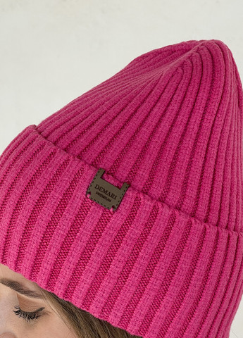 Теплая зимняя кашемировая женская шапка с отворотом на флисовой подкладке 500124 DeMari шерри (263508385)
