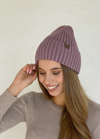 Теплая зимняя кашемировая женская шапка с отворотом на флисовой подкладке 500126 DeMari шерри (263508393)