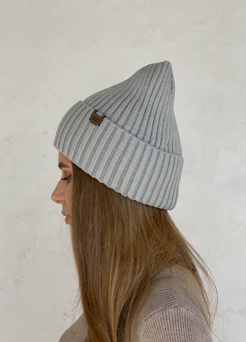 Теплая зимняя кашемировая женская шапка с отворотом на флисовой подкладке 500120 DeMari шерри (263508378)
