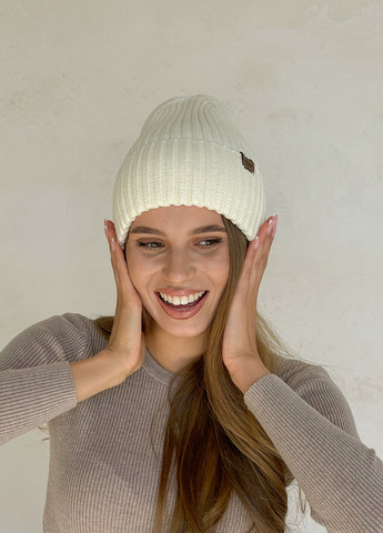 Теплая зимняя кашемировая женская шапка с отворотом на флисовой подкладке 500129 DeMari шерри (263508375)