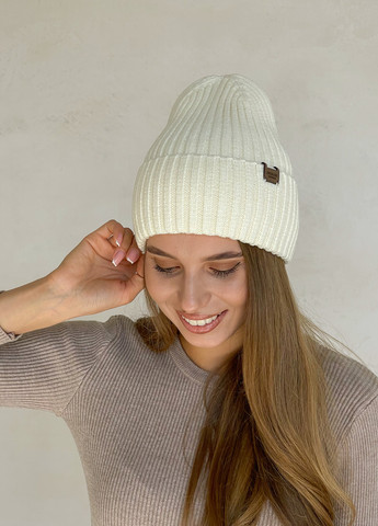 Тепла зимова кашемірова жіноча шапка з відворотом на флісовій підкладці 500129 DeMari шерри (263508375)